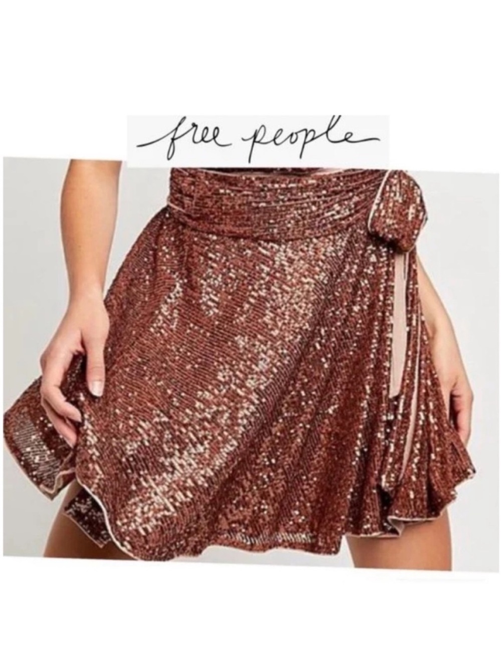 Free People Brown Zuri Sequin Wrap Skirt